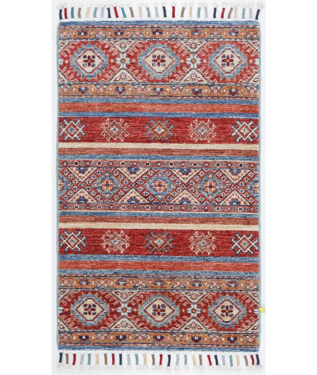 Hand Knotted Khurjeen Wool Rug - 1'11'' x 3'2'' 1' 11" X 3' 2" ( 58 X 97 ) / Multi / Red