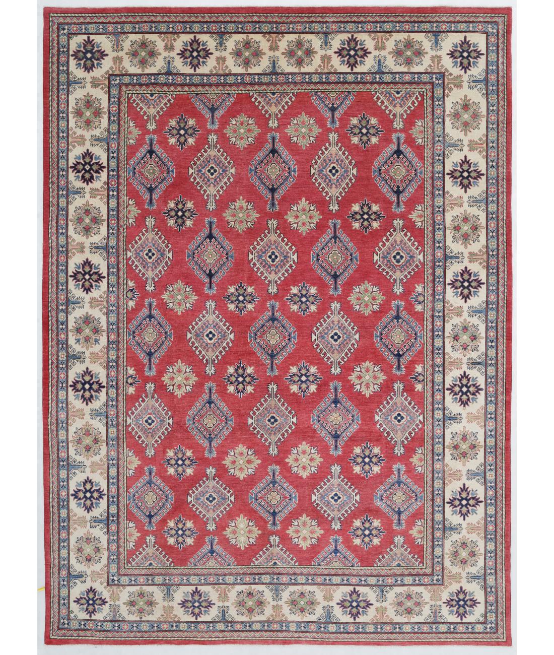 Hand Knotted Tribal Kazak Wool Rug - 9'0'' x 12'3'' 9' 0" X 12' 3" ( 274 X 373 ) / Red / Ivory