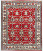 Hand Knotted Tribal Kazak Wool Rug - 10'2'' x 12'4'' 10' 2" X 12' 4" ( 310 X 376 ) / Red / Ivory