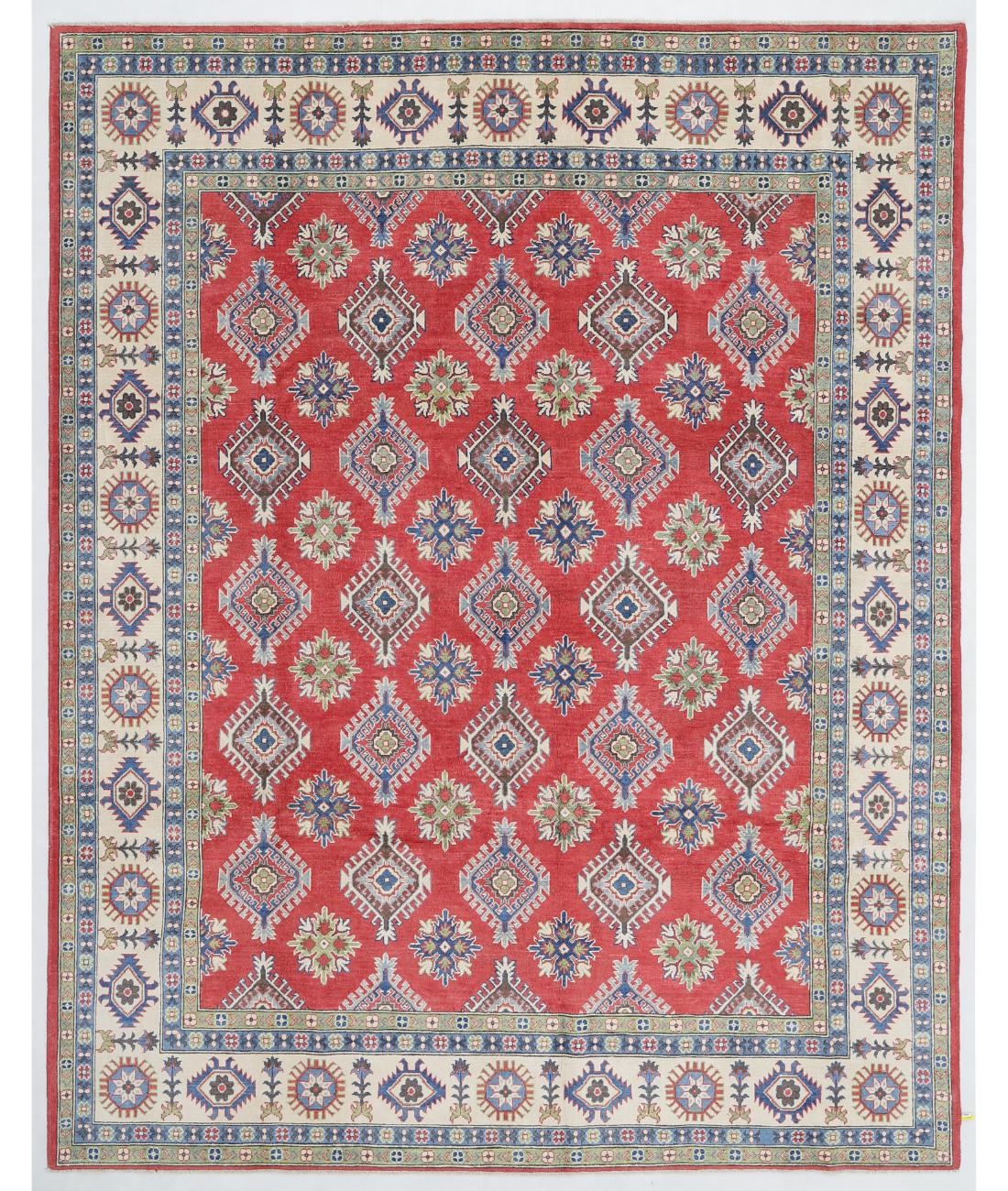 Hand Knotted Tribal Kazak Wool Rug - 8'8'' x 11'0'' 8' 8" X 11' 0" ( 264 X 335 ) / Red / Ivory