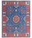 Hand Knotted Tribal Kazak Wool Rug - 9'0'' x 11'9'' 9' 0" X 11' 9" ( 274 X 358 ) / Blue / Ivory