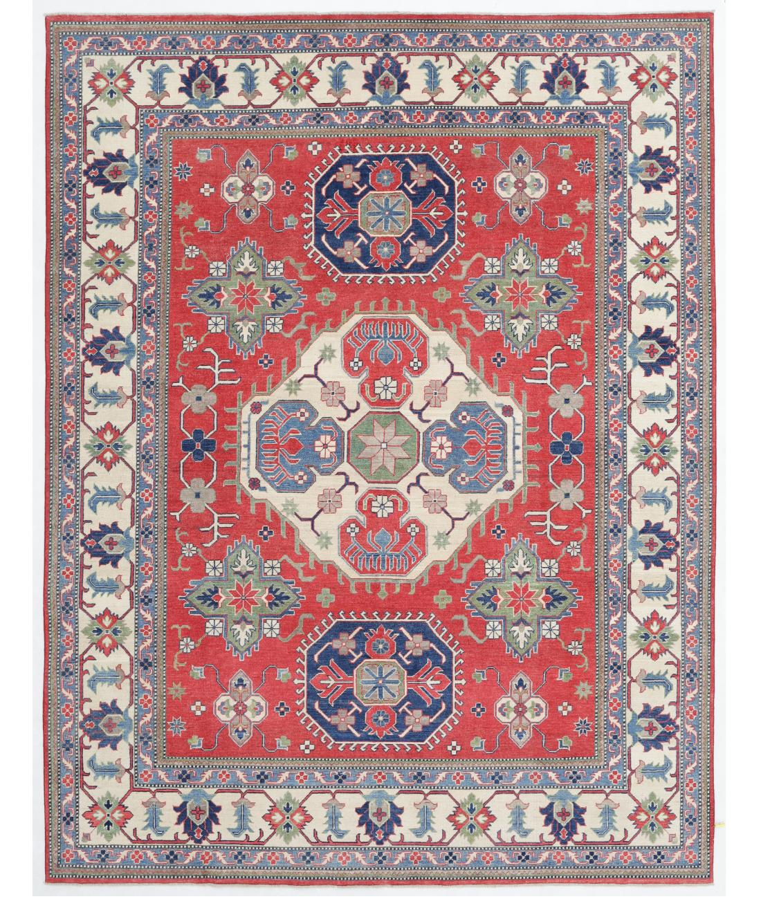 Hand Knotted Tribal Kazak Wool Rug - 8'0'' x 10'7'' 8' 0" X 10' 7" ( 244 X 323 ) / Red / Ivory