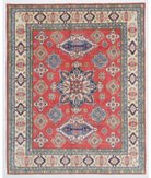 Hand Knotted Tribal Kazak Wool Rug - 7'11'' x 9'10'' 7' 11" X 9' 10" ( 241 X 300 ) / Red / Ivory