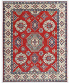 Hand Knotted Tribal Kazak Wool Rug - 8'1'' x 10'2'' 8' 1" X 10' 2" ( 246 X 310 ) / Red / Ivory