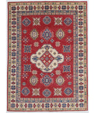 Hand Knotted Tribal Kazak Wool Rug - 6'2'' x 8'4'' 6' 2" X 8' 4" ( 188 X 254 ) / Red / Ivory