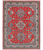 Hand Knotted Tribal Kazak Wool Rug - 4'10'' x 6'6'' 4' 10" X 6' 6" ( 147 X 198 ) / Red / Ivory