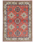 Hand Knotted Tribal Kazak Wool Rug - 4'11'' x 6'10'' 4' 11" X 6' 10" ( 150 X 208 ) / Red / Ivory