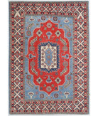 Hand Knotted Tribal Kazak Wool Rug - 5'0'' x 6'11'' 5' 0" X 6' 11" ( 152 X 211 ) / Blue / Ivory