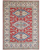 Hand Knotted Tribal Kazak Wool Rug - 5'0'' x 6'8'' 5' 0" X 6' 8" ( 152 X 203 ) / Red / Ivory