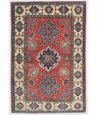 Hand Knotted Tribal Kazak Wool Rug - 4'0'' x 5'8'' 4' 0" X 5' 8" ( 122 X 173 ) / Peach / Ivory