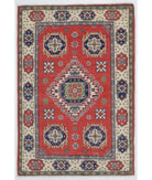 Hand Knotted Tribal Kazak Wool Rug - 2'7'' x 3'10'' 2' 7" X 3' 10" ( 79 X 117 ) / Red / Ivory