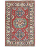 Hand Knotted Tribal Kazak Wool Rug - 2'8'' x 4'2'' 2' 8" X 4' 2" ( 81 X 127 ) / Red / Ivory