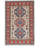 Hand Knotted Tribal Kazak Wool Rug - 1'11'' x 2'11'' 1' 11" X 2' 11" ( 58 X 89 ) / Ivory / Red