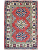 Hand Knotted Tribal Kazak Wool Rug - 2'0'' x 3'0'' 2' 0" X 3' 0" ( 61 X 91 ) / Red / Ivory