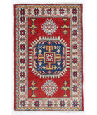 Hand Knotted Tribal Kazak Wool Rug - 1'10'' x 2'11'' 1' 10" X 2' 11" ( 56 X 89 ) / Red / Ivory