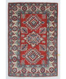 Hand Knotted Tribal Kazak Wool Rug - 2'0'' x 3'1'' 2' 0" X 3' 1" ( 61 X 94 ) / Red / Ivory