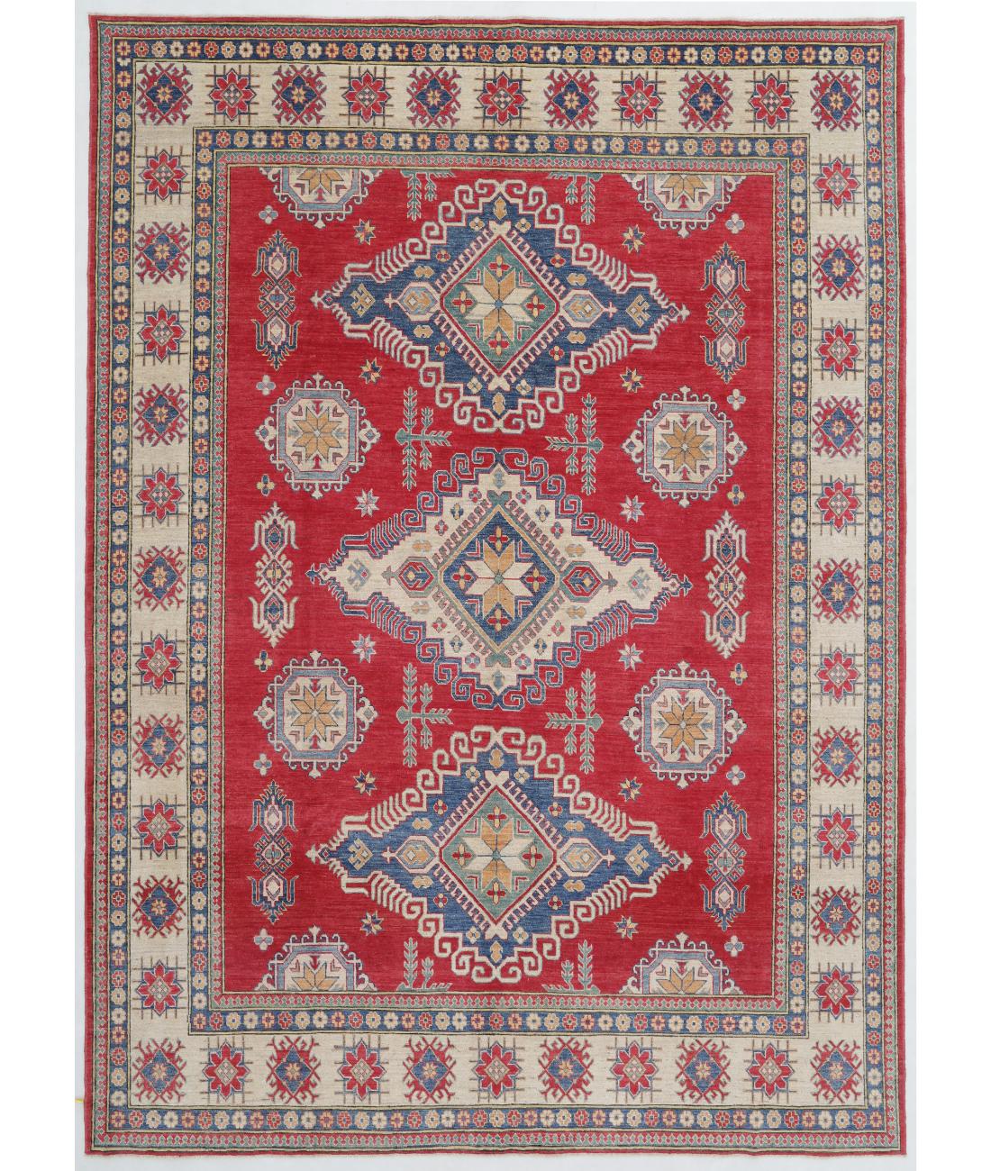 Hand Knotted Tribal Kazak Wool Rug - 9'10'' x 13'10'' 9' 10" X 13' 10" ( 300 X 422 ) / Red / Ivory