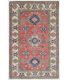 Hand Knotted Tribal Kazak Wool Rug - 3'1'' x 4'11'' 3' 1" X 4' 11" ( 94 X 150 ) / Red / Ivory