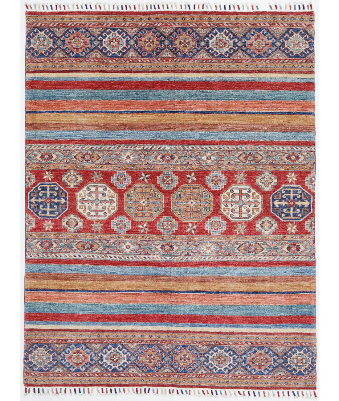 Hand Knotted Khurjeen Wool Rug - 4'11'' x 6'5'' 4' 11" X 6' 5" ( 150 X 196 ) / Multi / Red