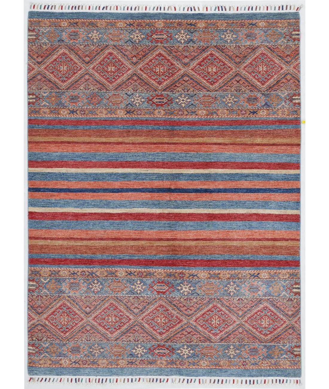 Hand Knotted Khurjeen Wool Rug - 5'8'' x 7'7'' 5' 8" X 7' 7" ( 173 X 231 ) / Multi / Blue