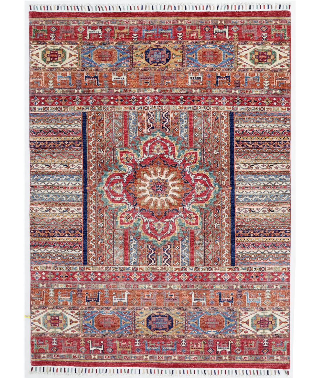 Hand Knotted Khurjeen Wool Rug - 5'8'' x 7'10'' 5' 8" X 7' 10" ( 173 X 239 ) / Multi / Red