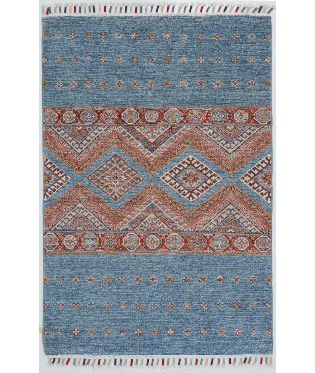 Hand Knotted Khurjeen Wool Rug - 3'1'' x 4'8'' 3' 1" X 4' 8" ( 94 X 142 ) / Multi / Blue