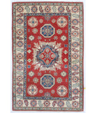 Hand Knotted Tribal Kazak Wool Rug - 3'2'' x 4'10'' 3' 2" X 4' 10" ( 97 X 147 ) / Red / Ivory