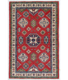 Hand Knotted Tribal Kazak Wool Rug - 3'0'' x 4'10'' 3' 0" X 4' 10" ( 91 X 147 ) / Red / Ivory