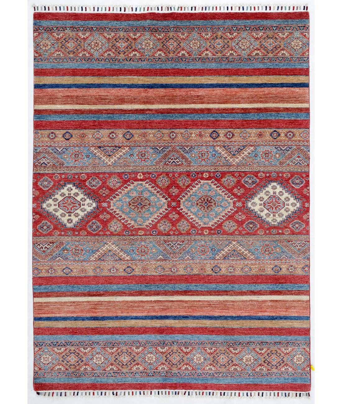 Hand Knotted Khurjeen Wool Rug - 5'7'' x 7'8'' 5' 7" X 7' 8" ( 170 X 234 ) / Multi / Red