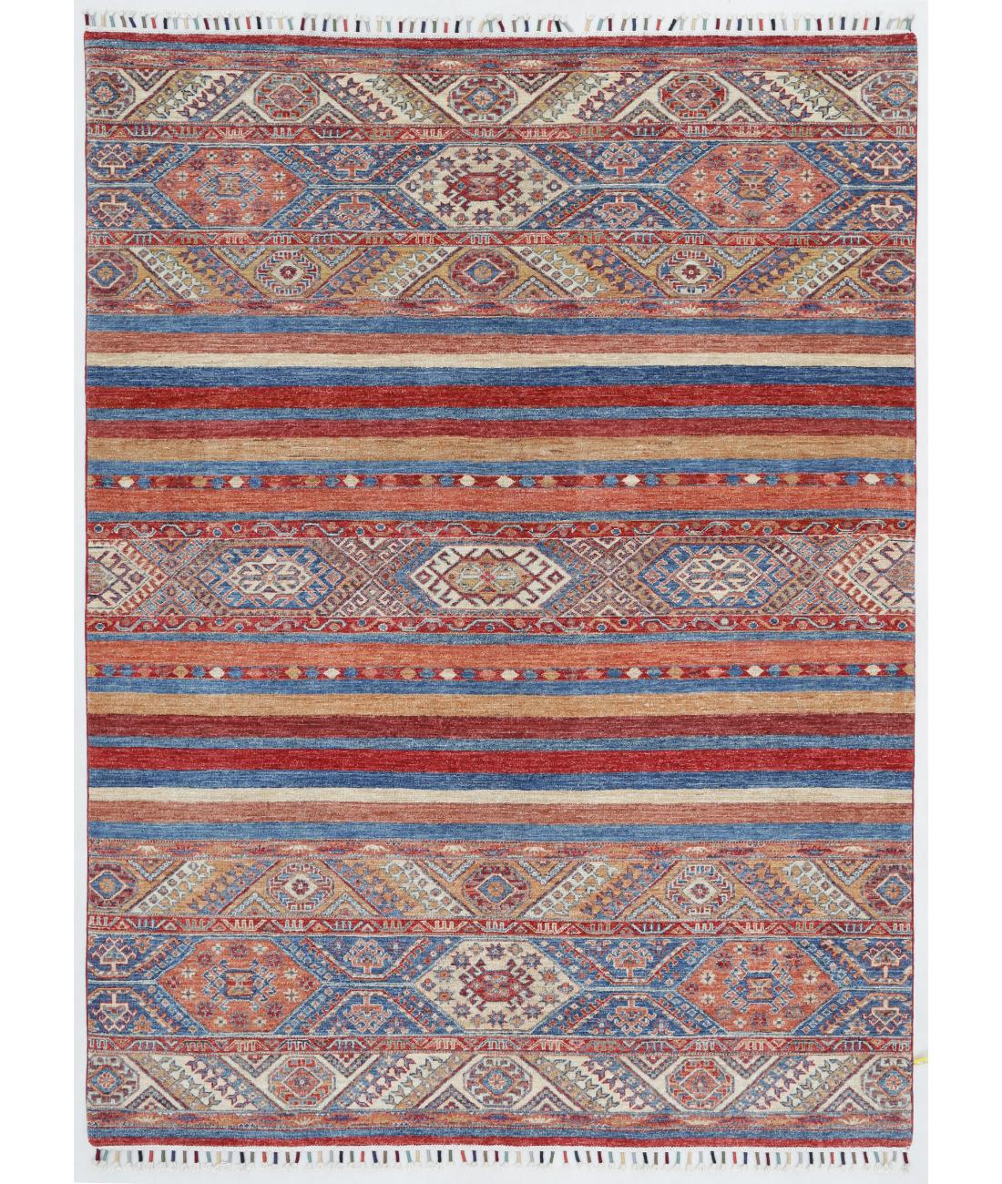 Hand Knotted Khurjeen Wool Rug - 5'9'' x 7'9'' 5' 9" X 7' 9" ( 175 X 236 ) / Multi / Blue
