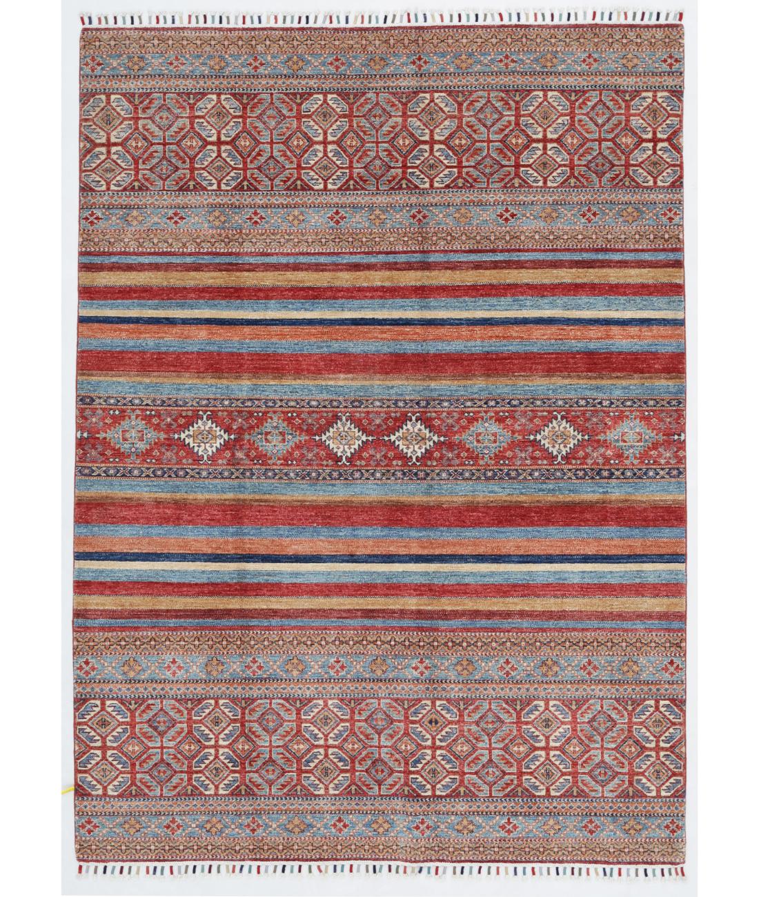 Hand Knotted Khurjeen Wool Rug - 5'8'' x 7'10'' 5' 8" X 7' 10" ( 173 X 239 ) / Multi / Red