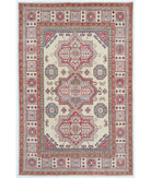 Hand Knotted Tribal Kazak Wool Rug - 5'5'' x 8'2'' 5' 5" X 8' 2" ( 165 X 249 ) / Ivory / Ivory