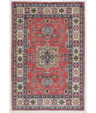 Hand Knotted Tribal Kazak Wool Rug - 3'3'' x 4'11'' 3' 3" X 4' 11" ( 99 X 150 ) / Red / Ivory