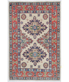 Hand Knotted Tribal Kazak Wool Rug - 2'8'' x 3'11'' 2' 8" X 3' 11" ( 81 X 119 ) / Ivory / Red