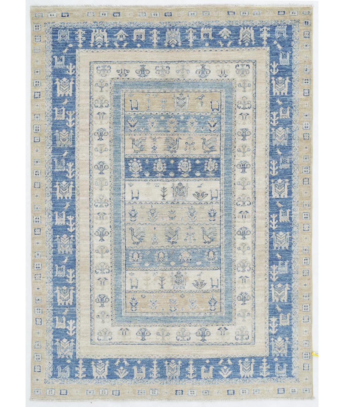 Hand Knotted Gabbeh Wool Rug - 4'0'' x 5'9'' 4' 0" X 5' 9" ( 122 X 175 ) / Ivory / Blue