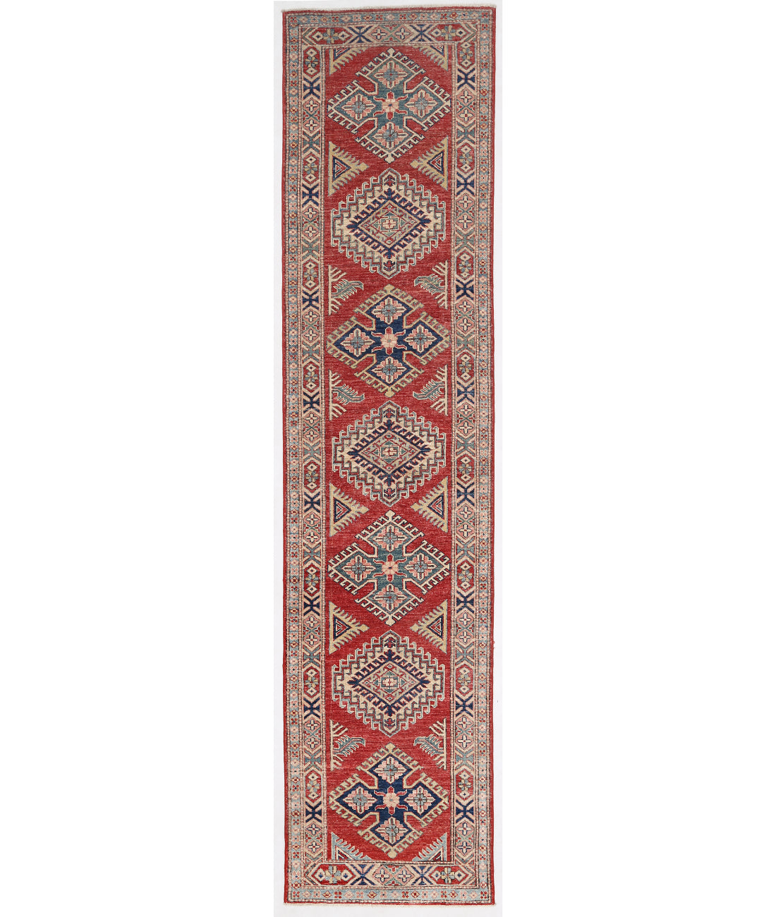 Kazak 2'6'' X 10'7'' Hand-Knotted Wool Rug 2'6'' x 10'7'' (75 X 318) / Red / Ivory