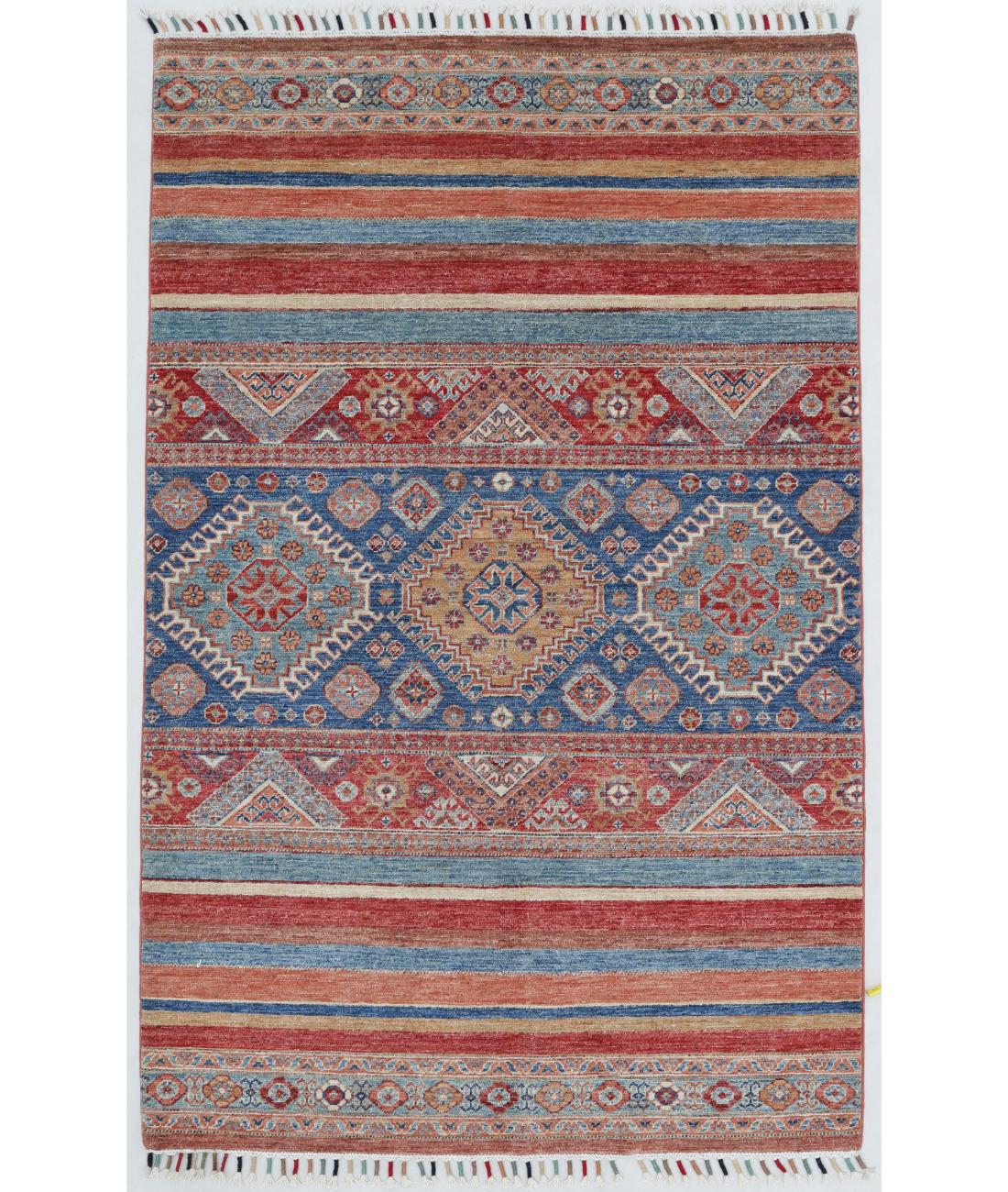 Hand Knotted Khurjeen Wool Rug - 3'11'' x 6'2'' 3' 11" X 6' 2" ( 119 X 188 ) / Multi / Blue