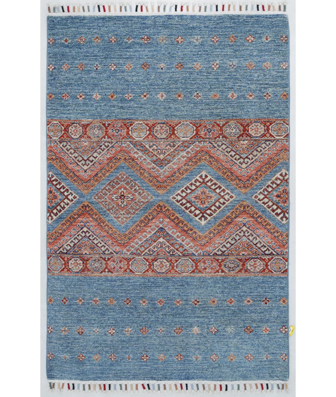 Hand Knotted Khurjeen Wool Rug - 3'2'' x 4'10'' 3' 2" X 4' 10" ( 97 X 147 ) / Multi / Blue