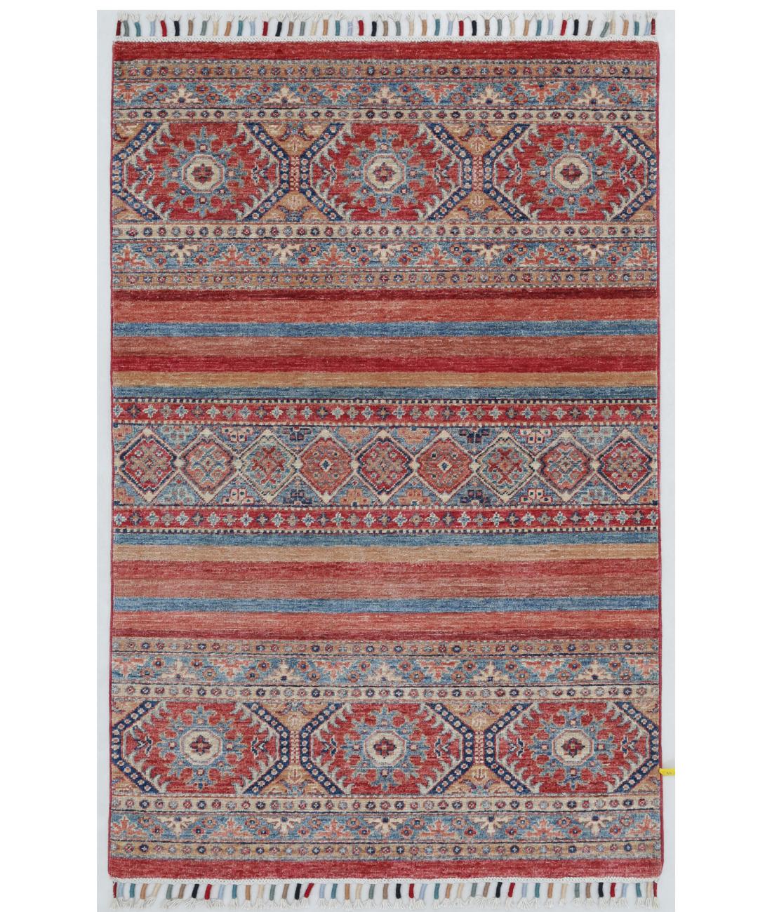 Hand Knotted Khurjeen Wool Rug - 3'2'' x 4'9'' 3' 2" X 4' 9" ( 97 X 145 ) / Multi / Red