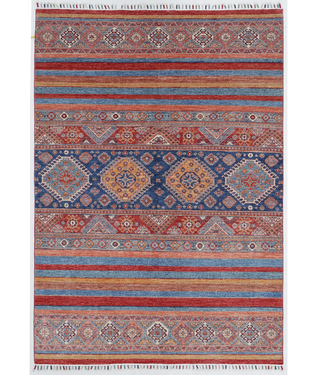 Hand Knotted Khurjeen Wool Rug - 5'6'' x 7'10'' 5' 6" X 7' 10" ( 168 X 239 ) / Multi / Blue