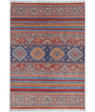 Hand Knotted Khurjeen Wool Rug - 5'6'' x 7'10'' 5' 6" X 7' 10" ( 168 X 239 ) / Multi / Blue