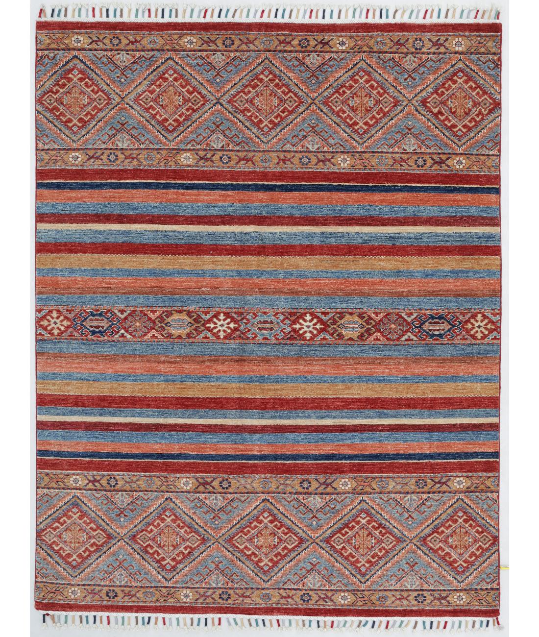 Hand Knotted Khurjeen Wool Rug - 4'10'' x 6'4'' 4' 10" X 6' 4" ( 147 X 193 ) / Multi / Red