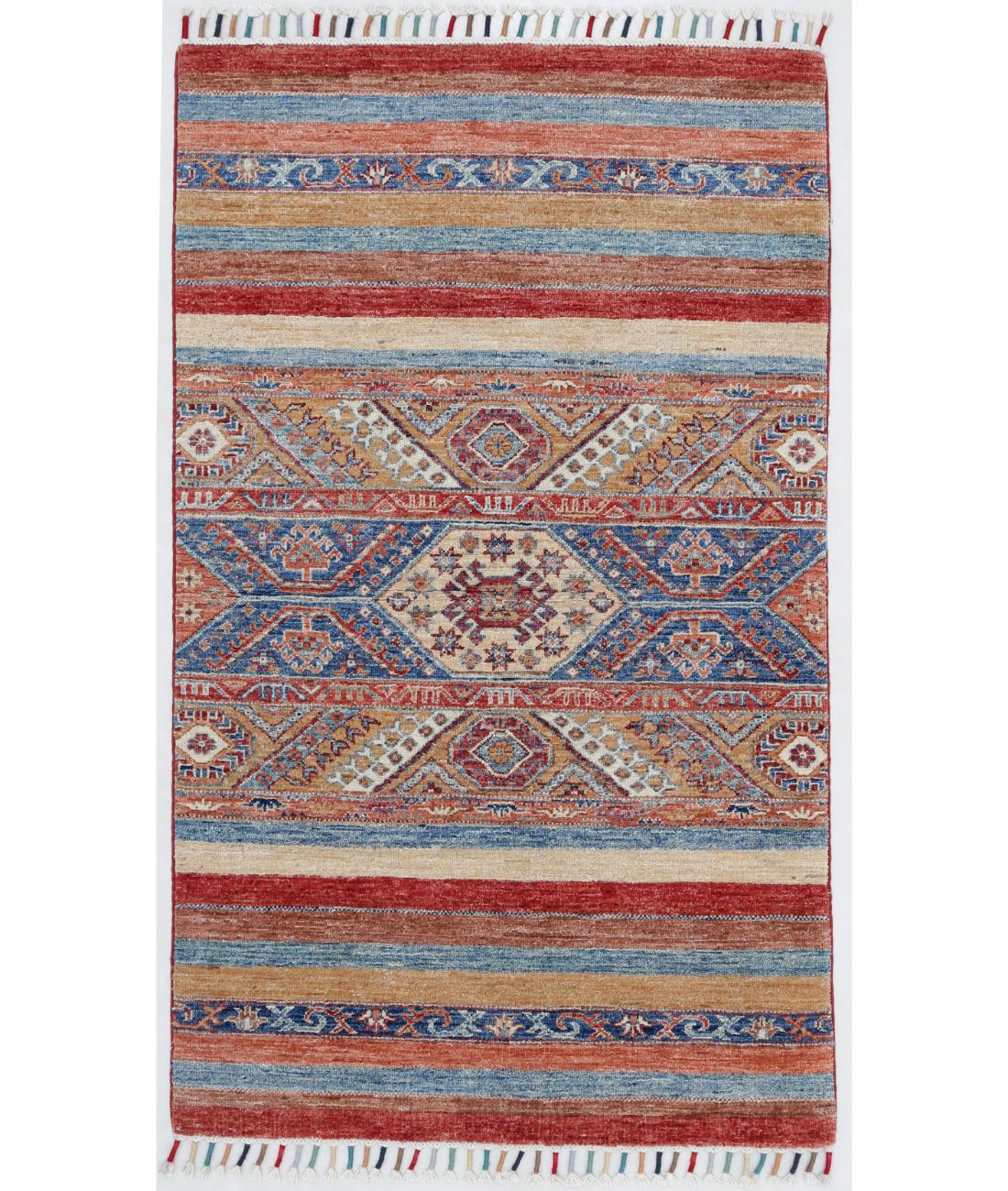 Hand Knotted Khurjeen Wool Rug - 3'0'' x 4'9'' 3' 0" X 4' 9" ( 91 X 145 ) / Multi / Red