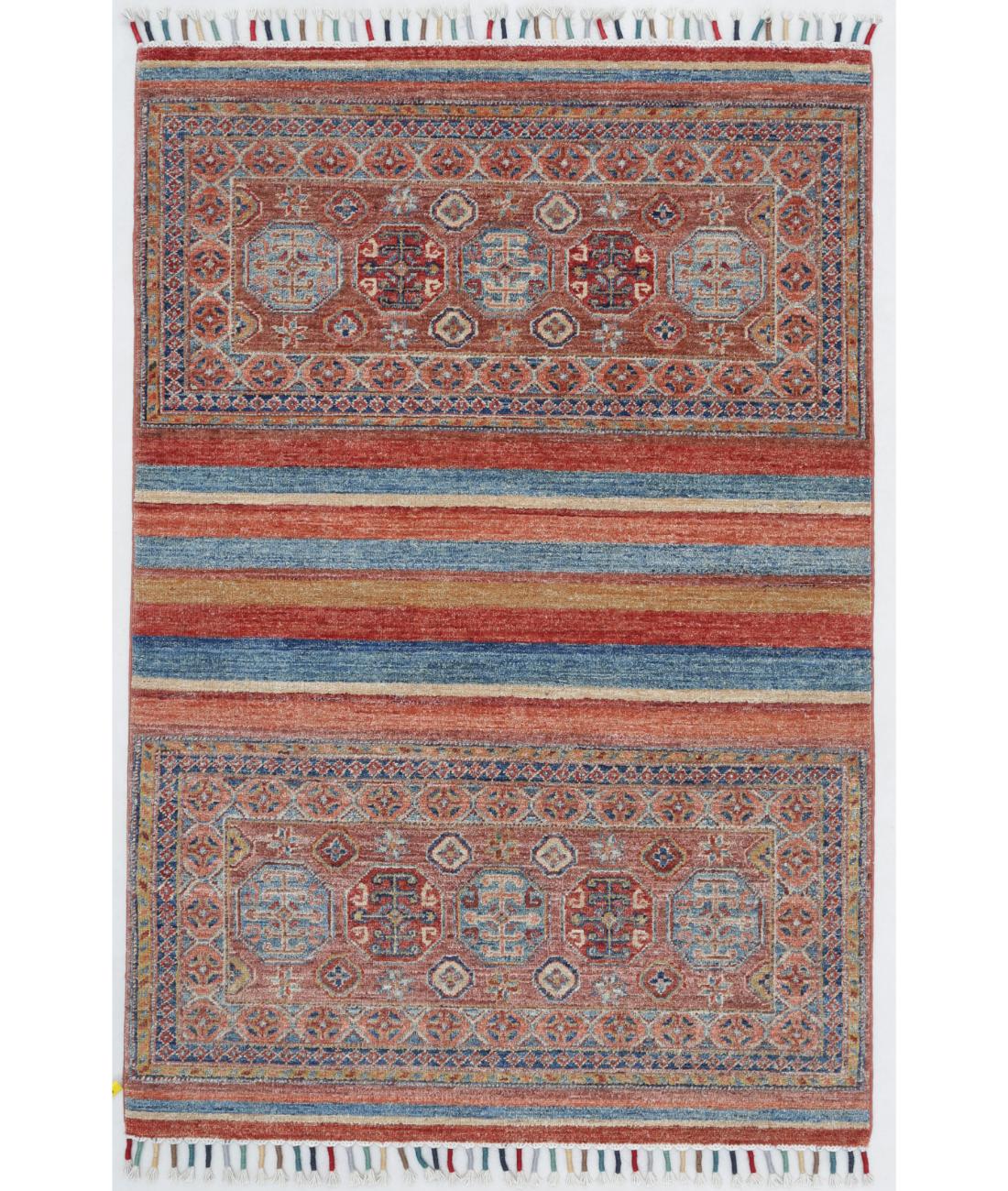 Hand Knotted Khurjeen Wool Rug - 3'3'' x 4'9'' 3' 3" X 4' 9" ( 99 X 145 ) / Multi / Taupe