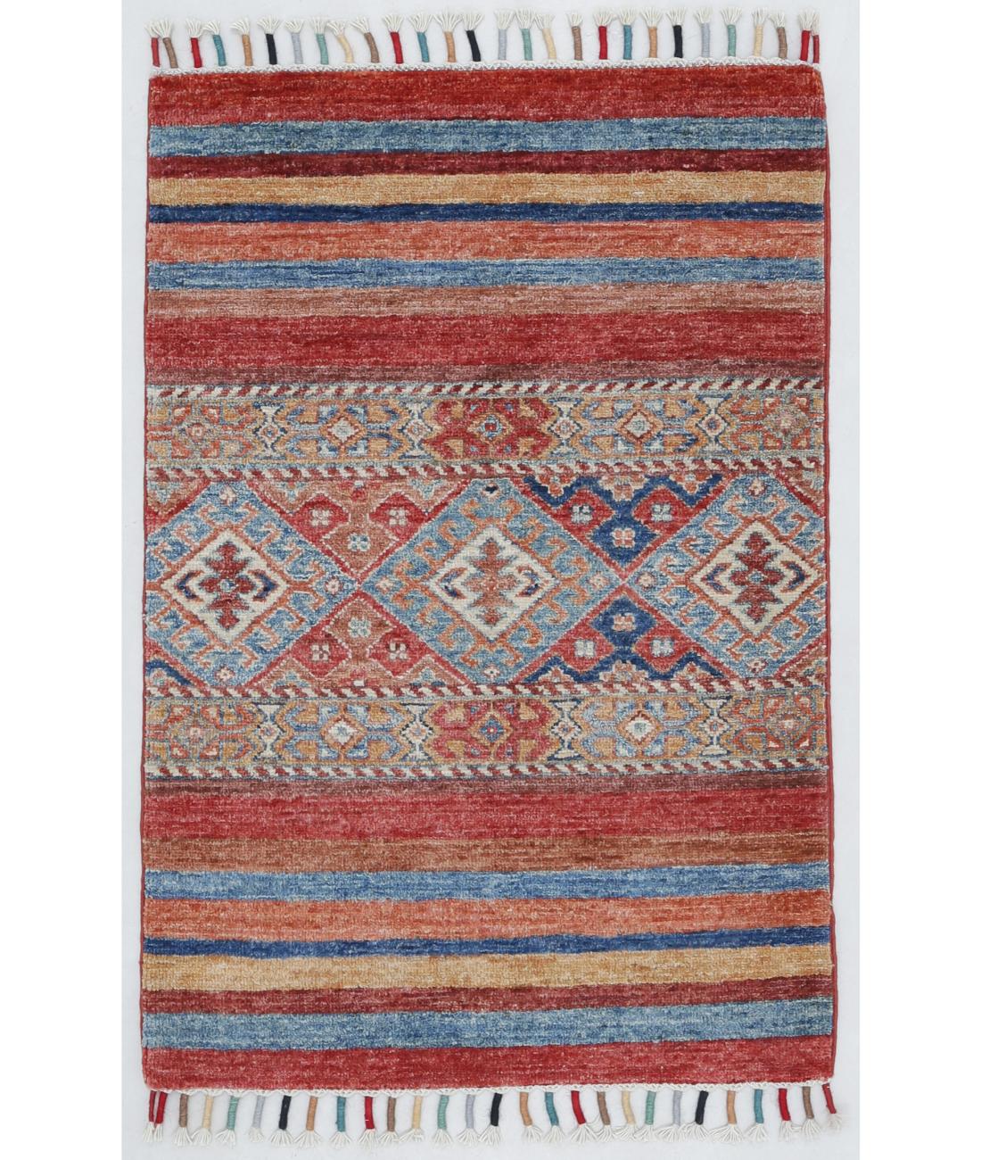 Hand Knotted Khurjeen Wool Rug - 1'11'' x 2'11'' 1' 11" X 2' 11" ( 58 X 89 ) / Multi / Red