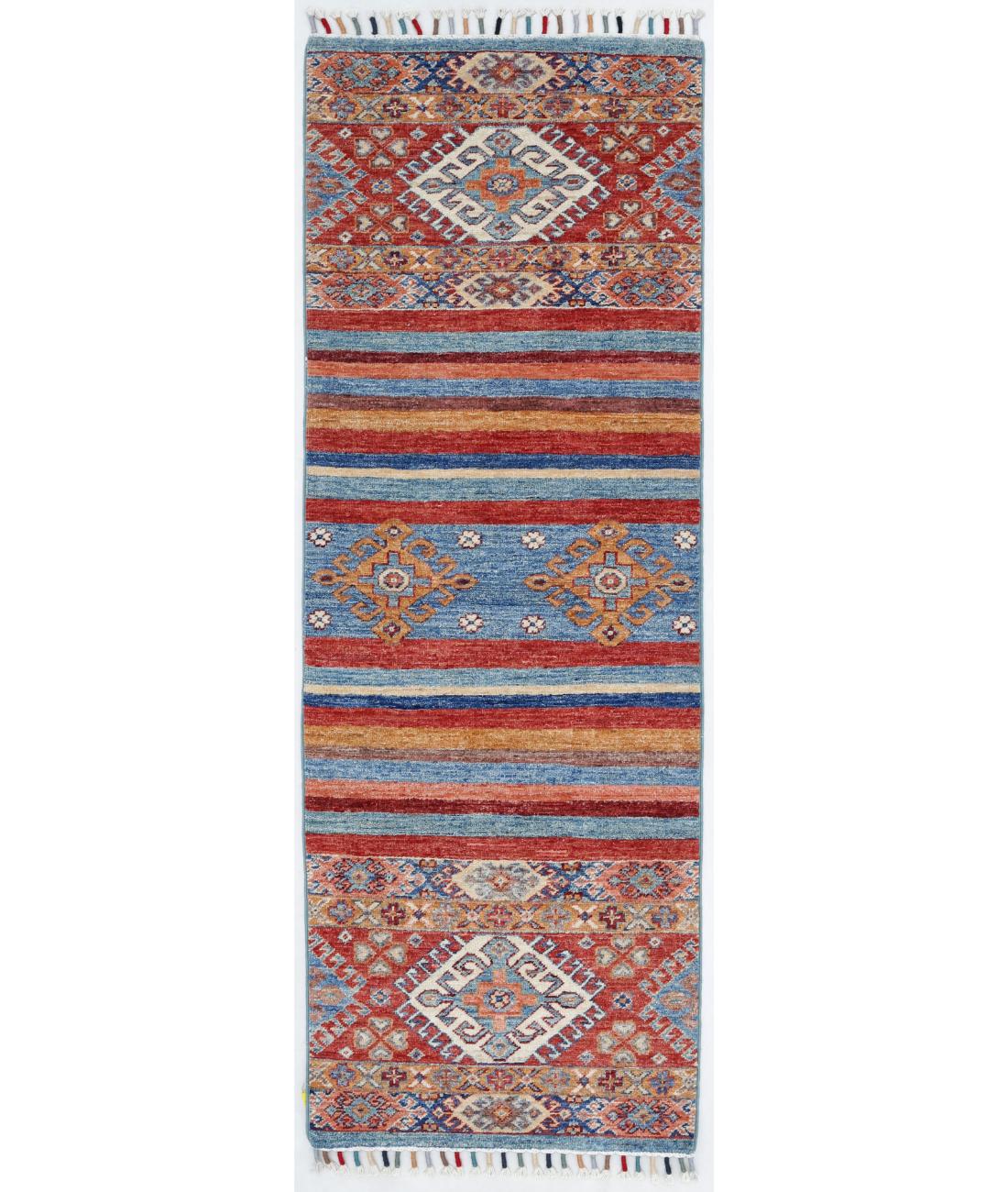 Hand Knotted Khurjeen Wool Rug - 2'0'' x 5'9'' 2' 0" X 5' 9" ( 61 X 175 ) / Multi / Blue