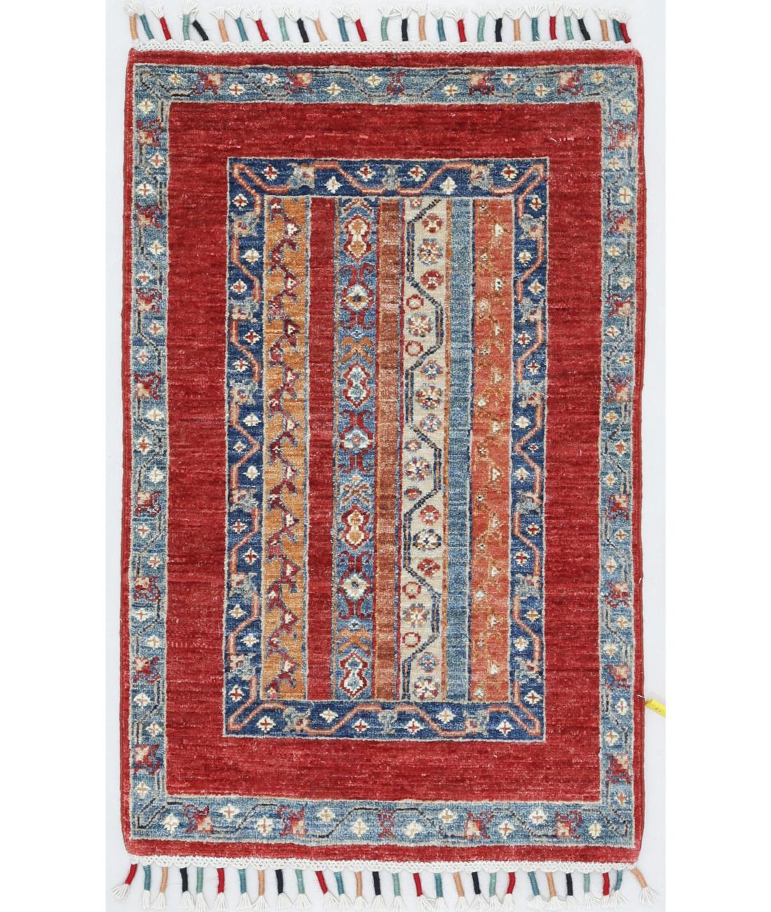 Hand Knotted Shaal Wool Rug - 1'11'' x 3'0'' 1' 11" X 3' 0" ( 58 X 91 ) / Multi / Red