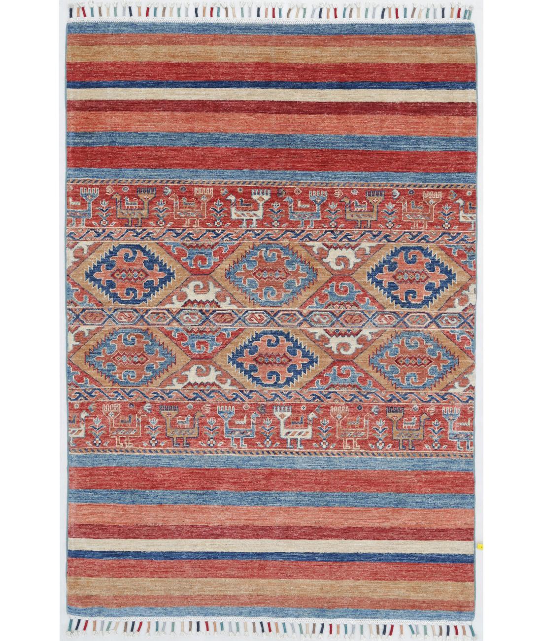 Hand Knotted Khurjeen Wool Rug - 4'0'' x 5'9'' 4' 0" X 5' 9" ( 122 X 175 ) / Multi / Red