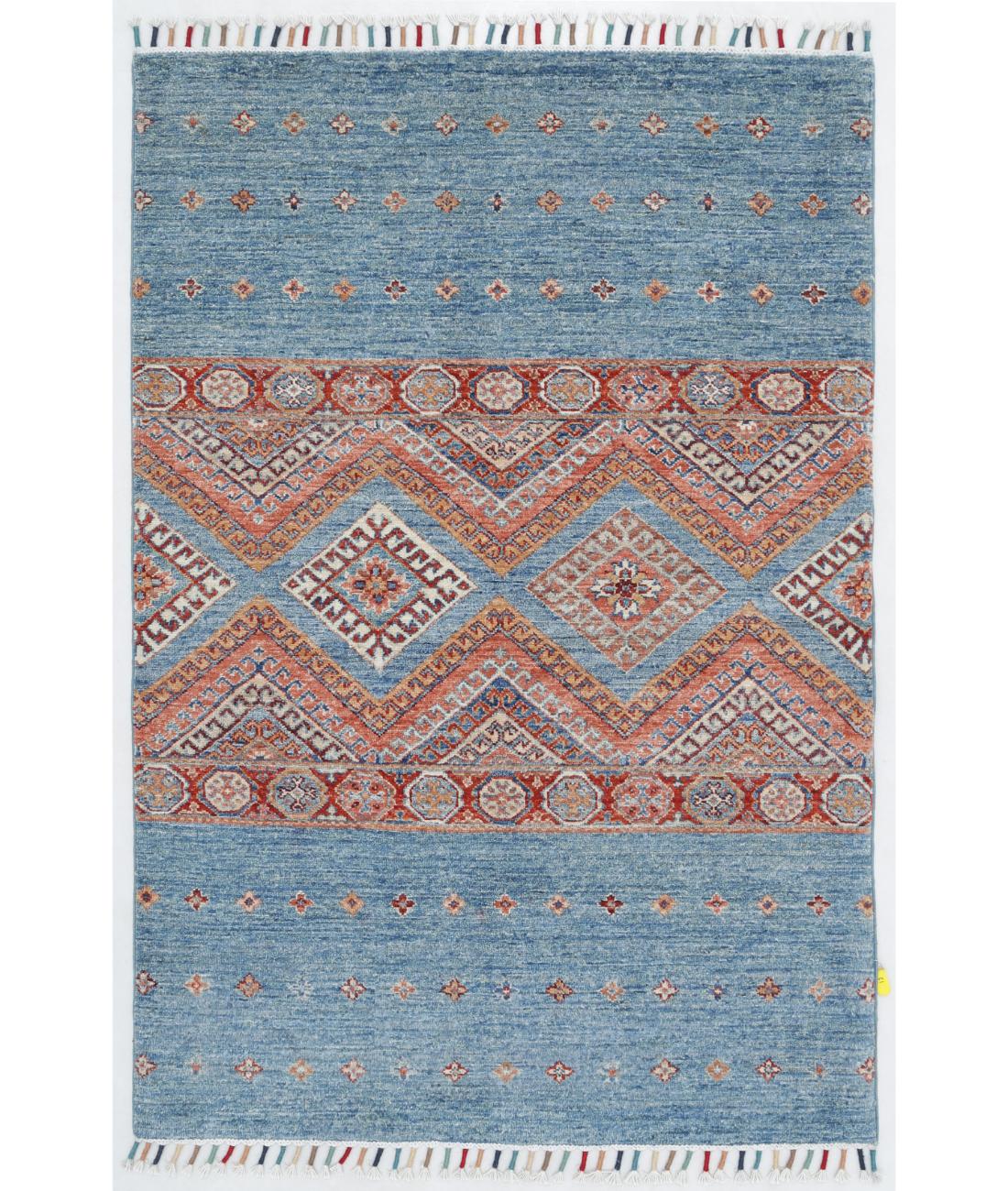 Hand Knotted Khurjeen Wool Rug - 3'4'' x 4'11'' 3' 4" X 4' 11" ( 102 X 150 ) / Multi / Blue