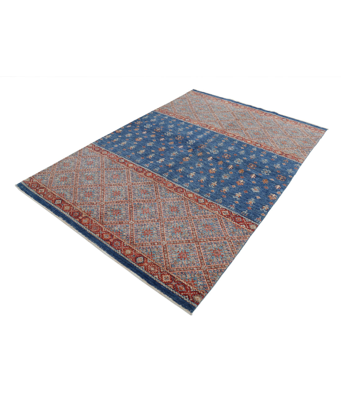 Khurjeen 5'7'' X 8'0'' Hand-Knotted Wool Rug 5'7'' x 8'0'' (168 X 240) / Blue / Blue